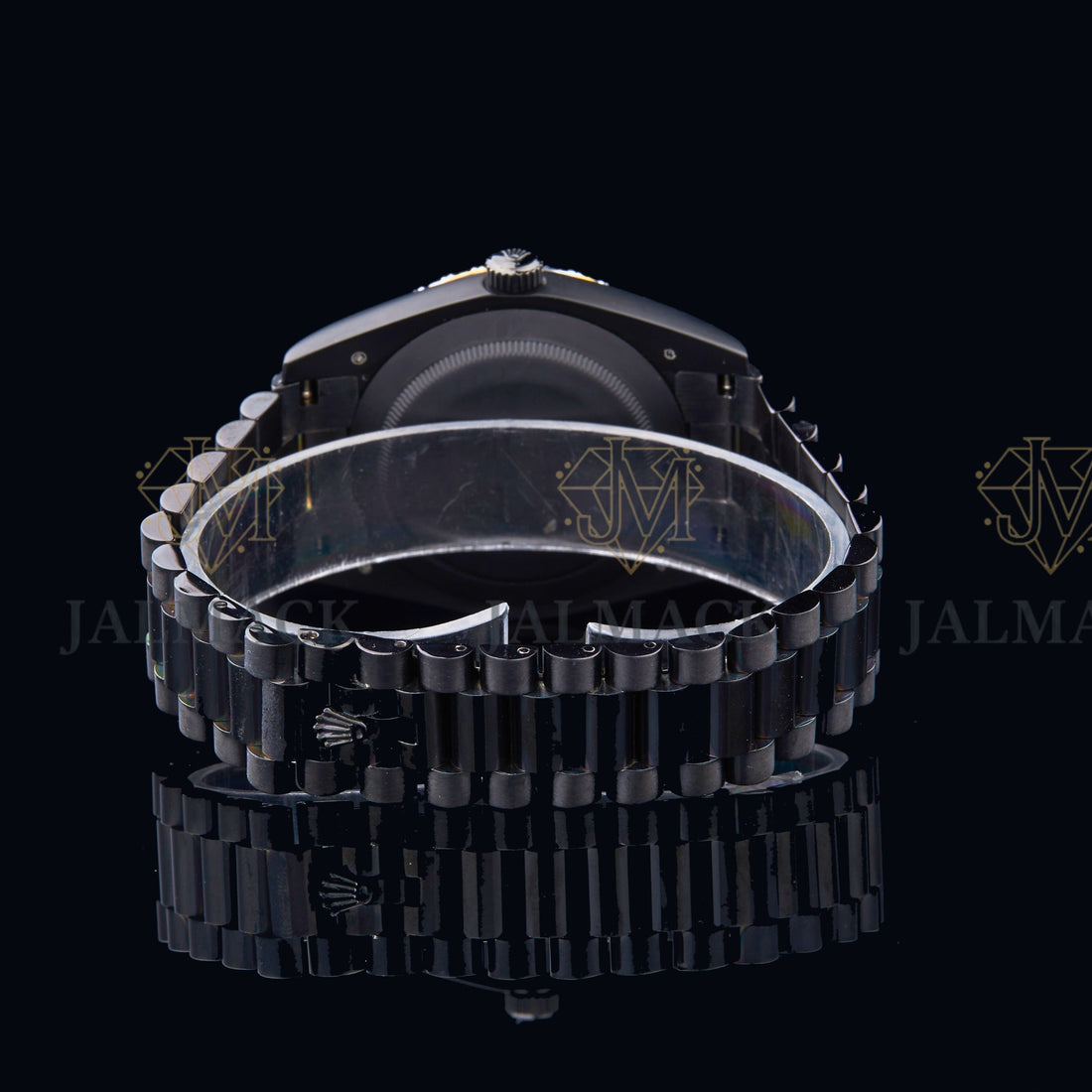 Black Dial Roman Numeral Round-Cut Moissanite Day-Date Watch