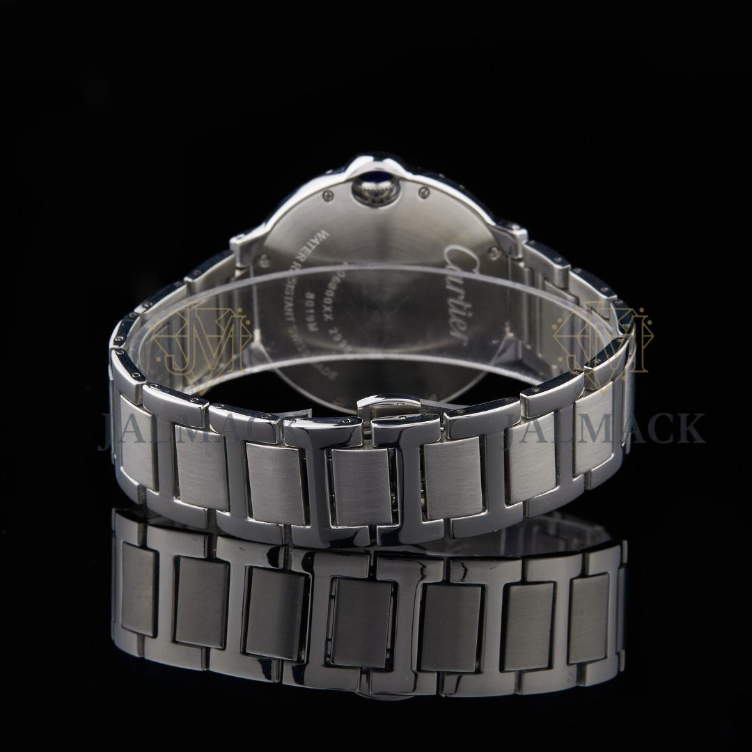 Silver Dial Black Roman Numeral Round-Cut Moissanite Watch