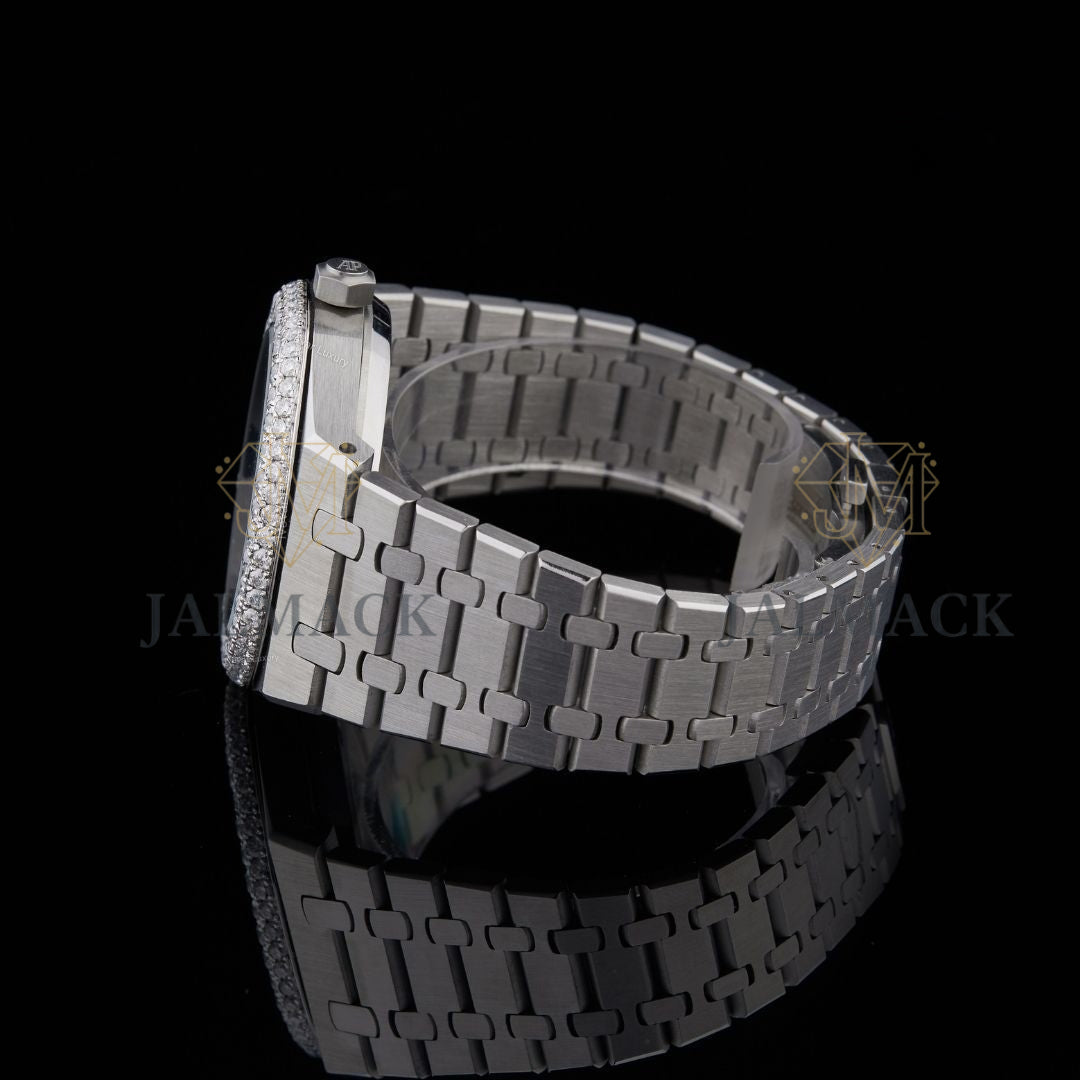 Black Skeleton Dial Baton Marker Round-Cut Moissanite Automatic Watch