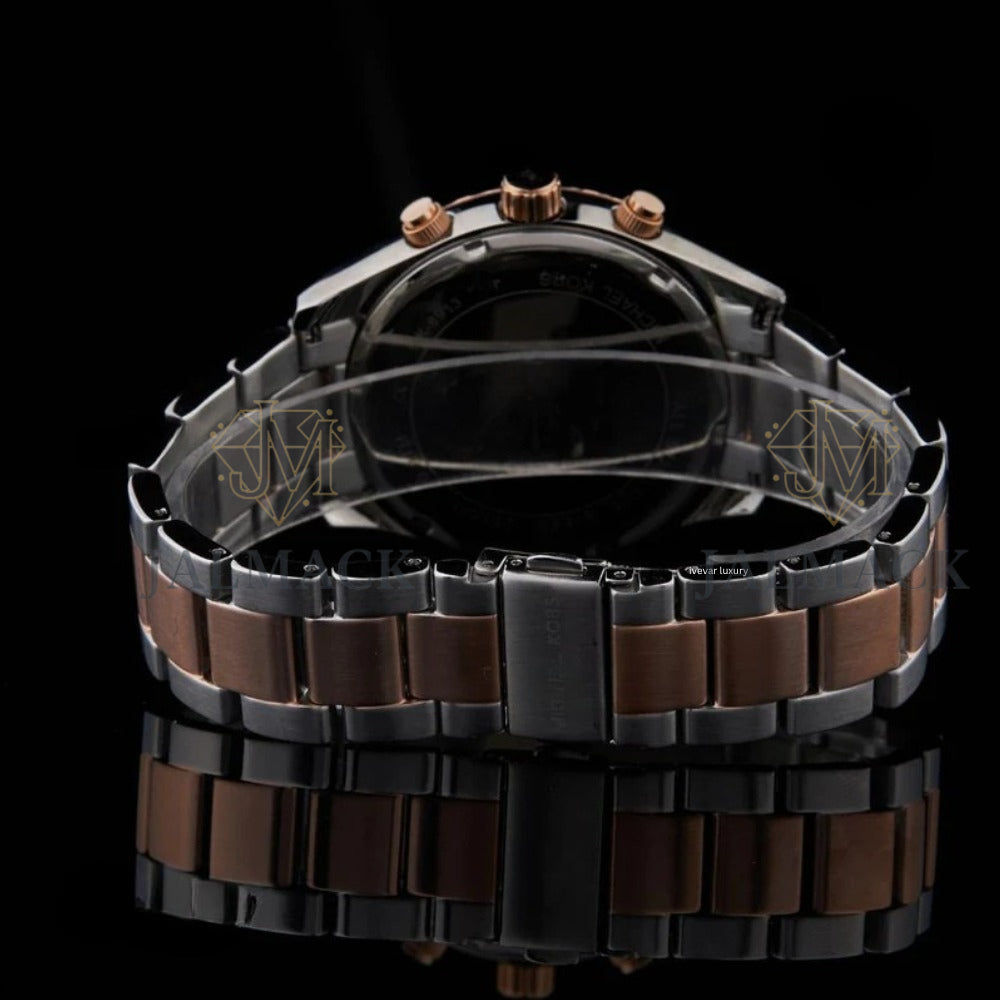 Two-Tone Black Dial Chronograph Round-Cut Moissanite Watch
