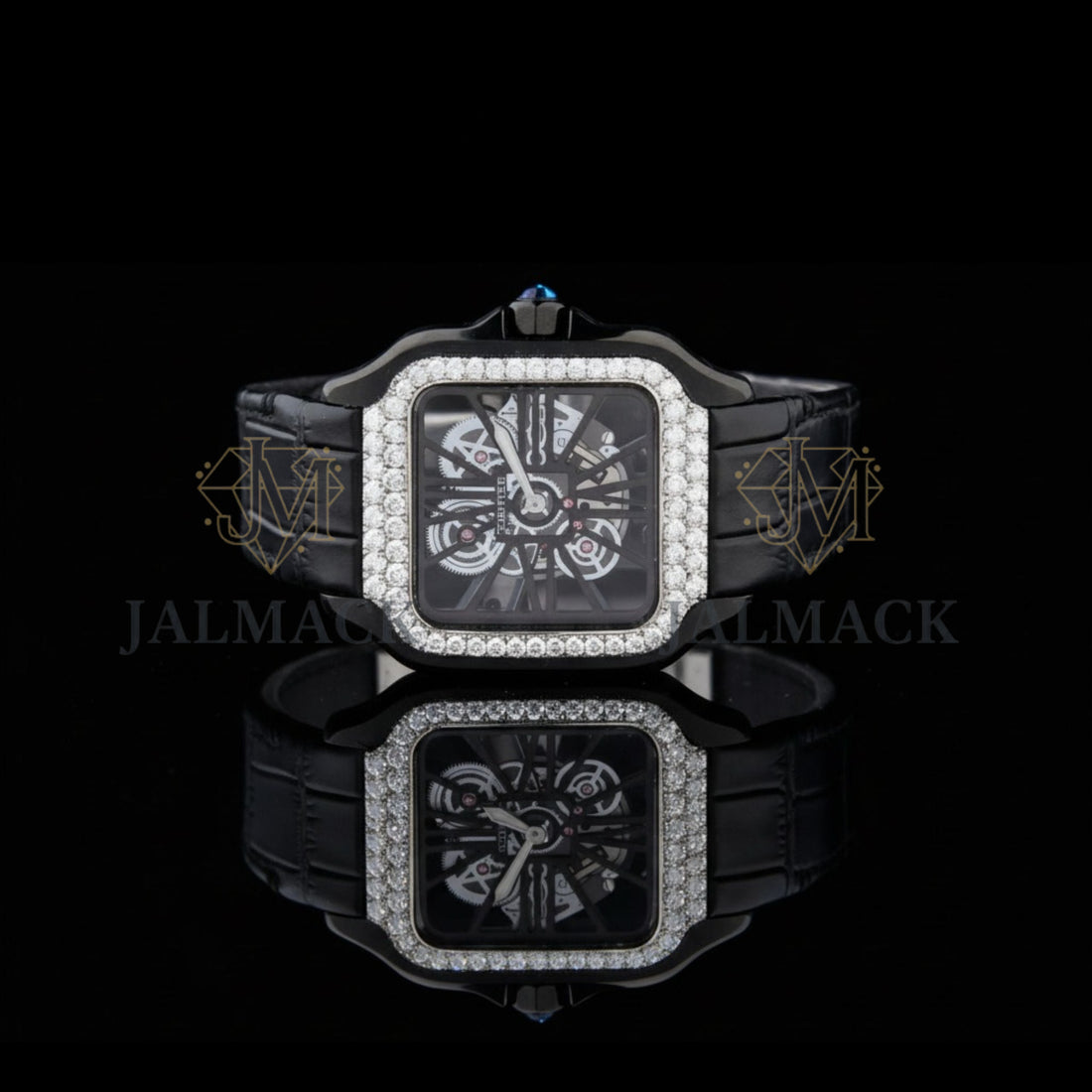 Black Skeleton Square Round-Cut Moissanite Automatic Watch