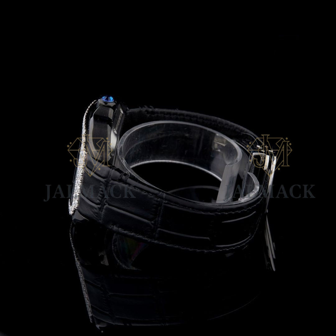 Black Skeleton Square Round-Cut Moissanite Automatic Watch