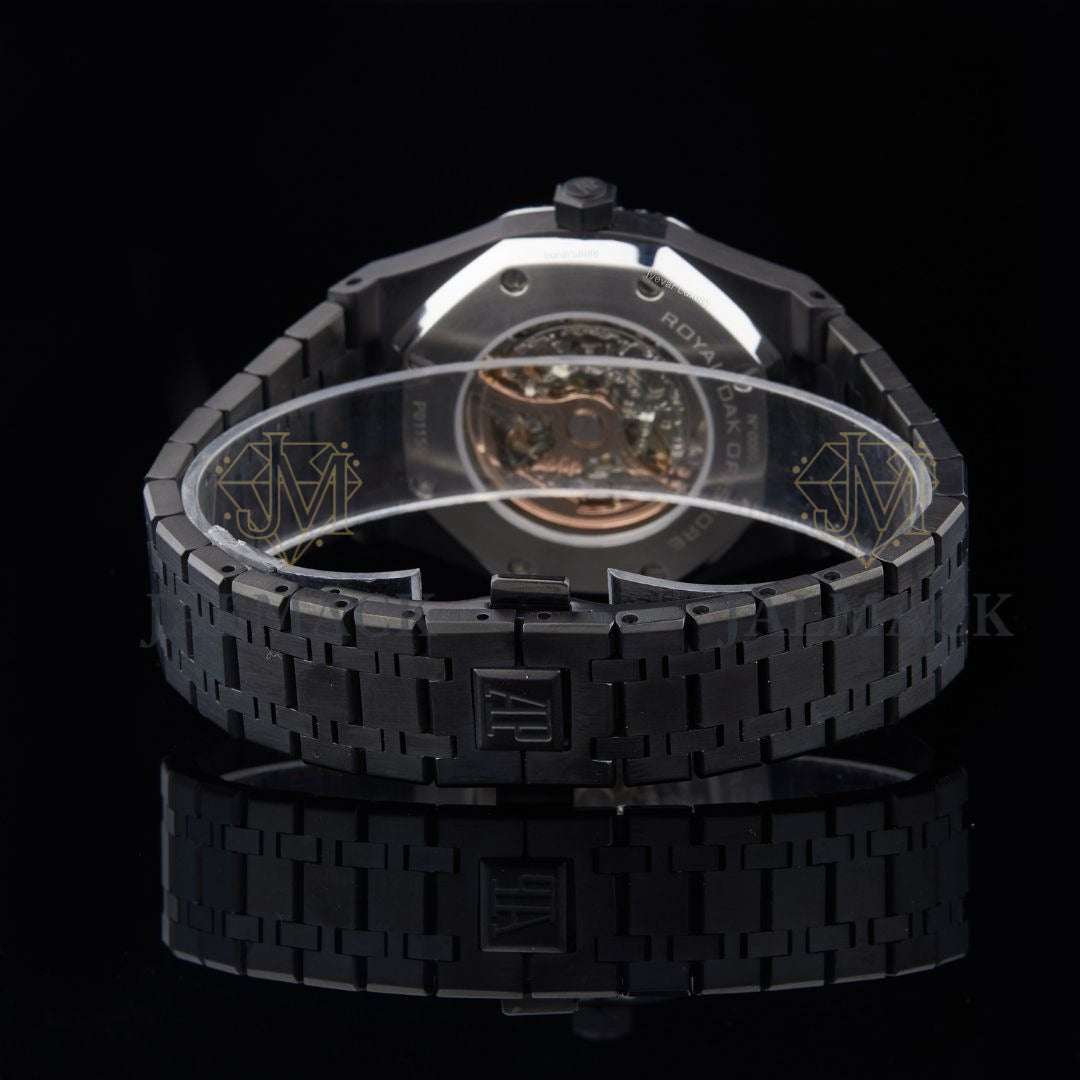 Black Skeleton Double-Row Round-Cut Moissanite Automatic Watch