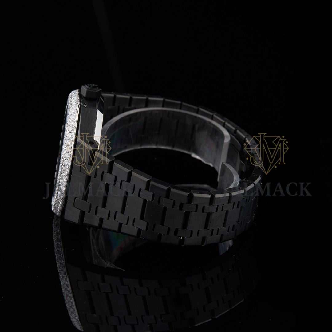 Black Skeleton Double-Row Round-Cut Moissanite Automatic Watch
