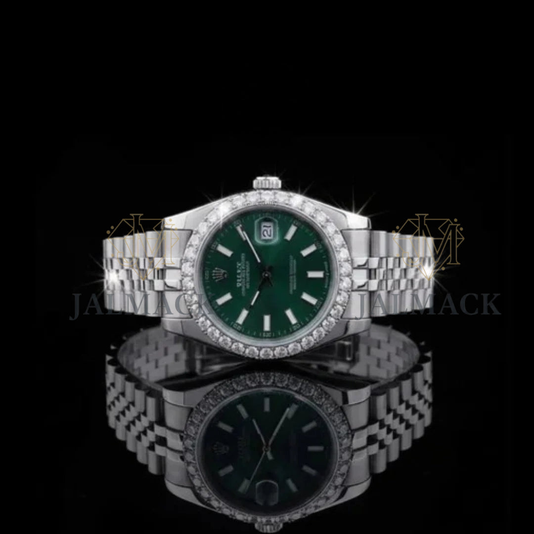 Green Dial Round-Cut Moissanite Automatic Watch