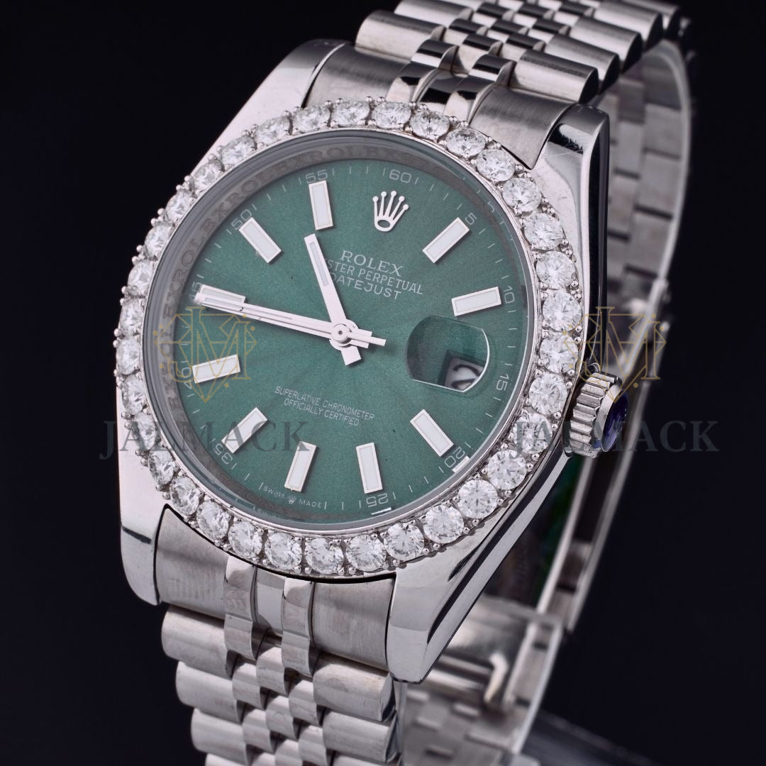 Green Dial Round-Cut Moissanite Automatic Watch
