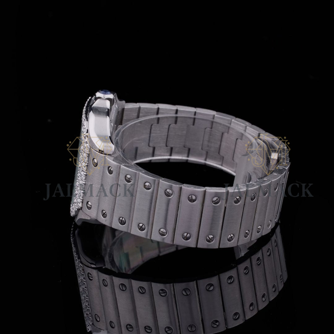 Silver Skeleton Square Round-Cut Moissanite Automatic Watch