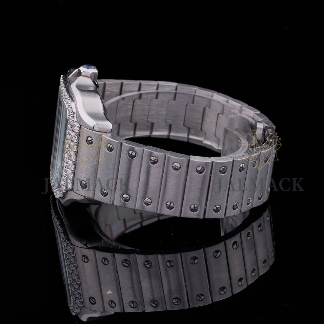 Silver Roman Dial Round-Cut Moissanite Automatic Watch