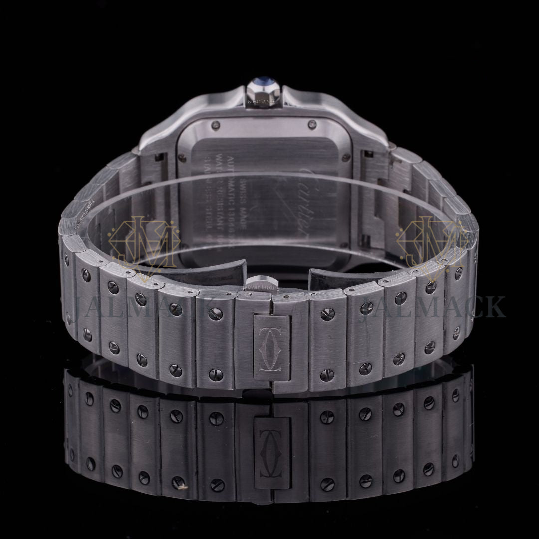 Silver Roman Dial Round-Cut Moissanite Automatic Watch