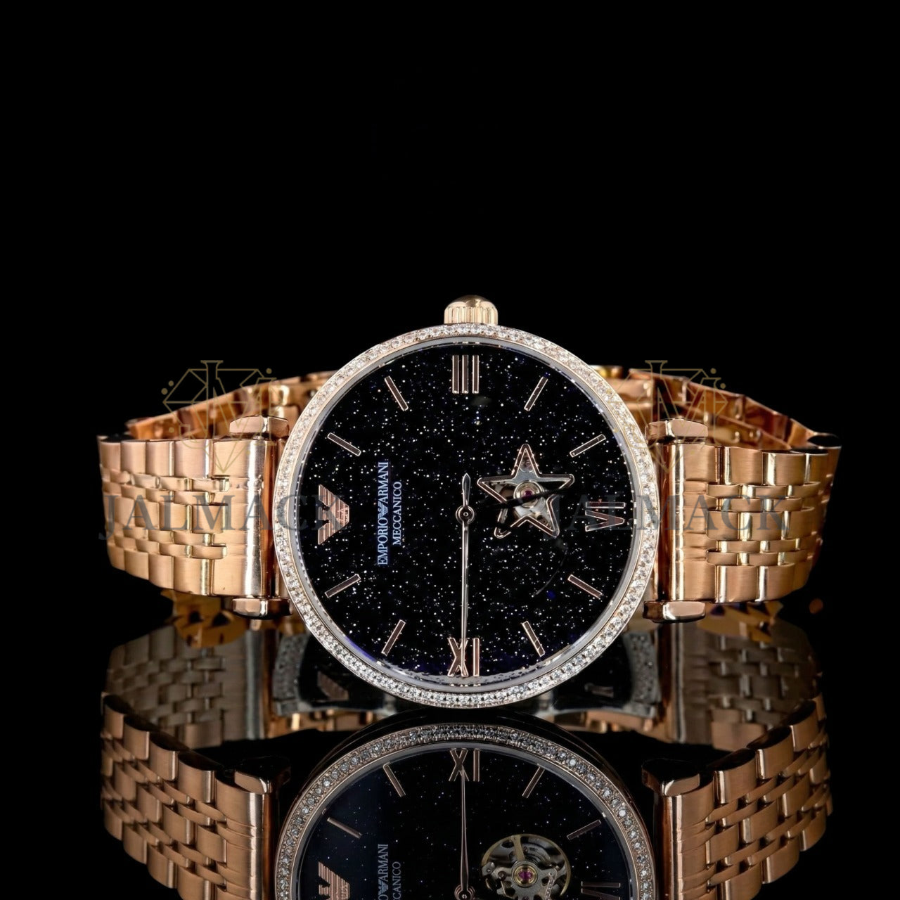 Rose Gold Starry Dial Round-Cut Moissanite Mechanical Watch