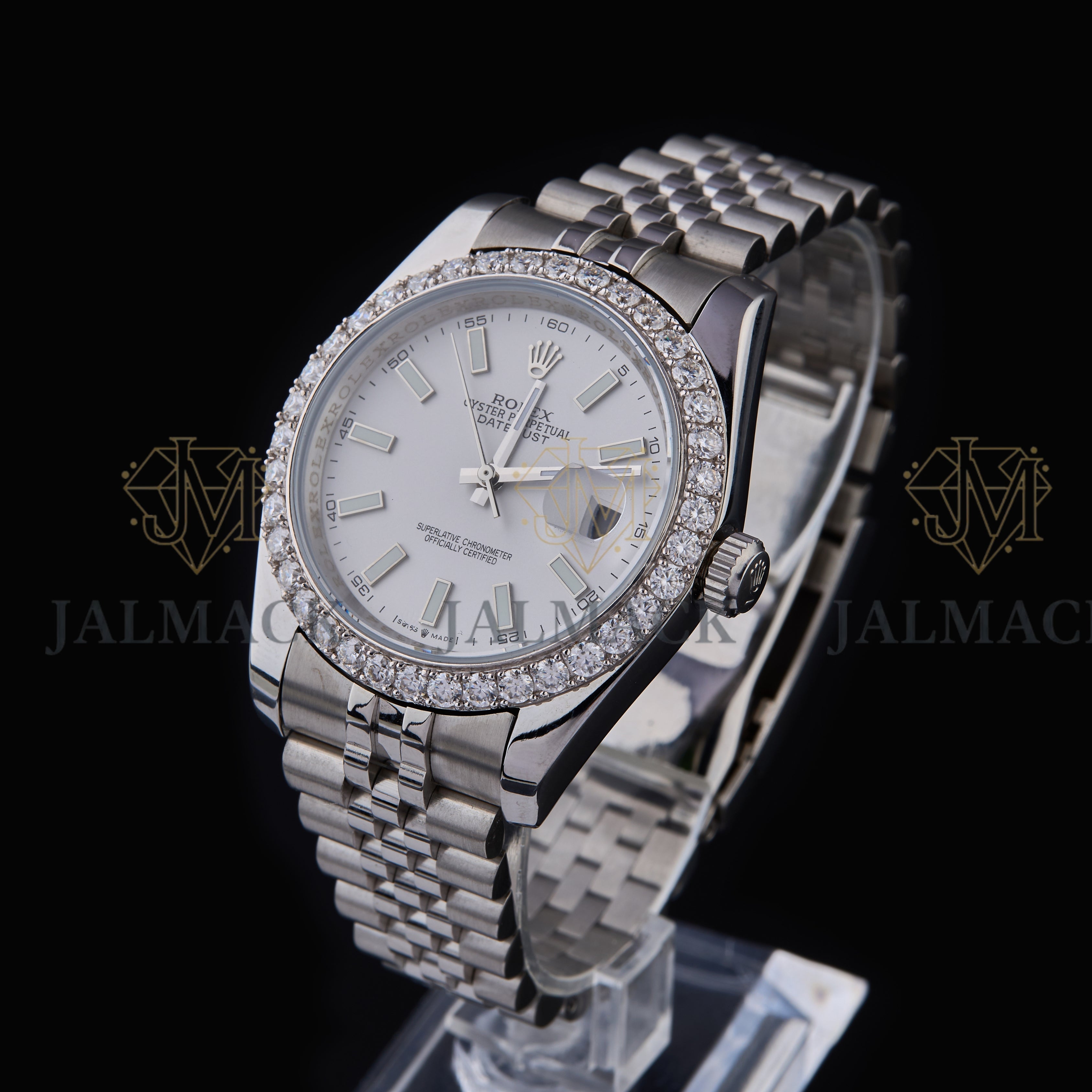 Silver White Dial Round-Cut Moissanite Automatic Watch