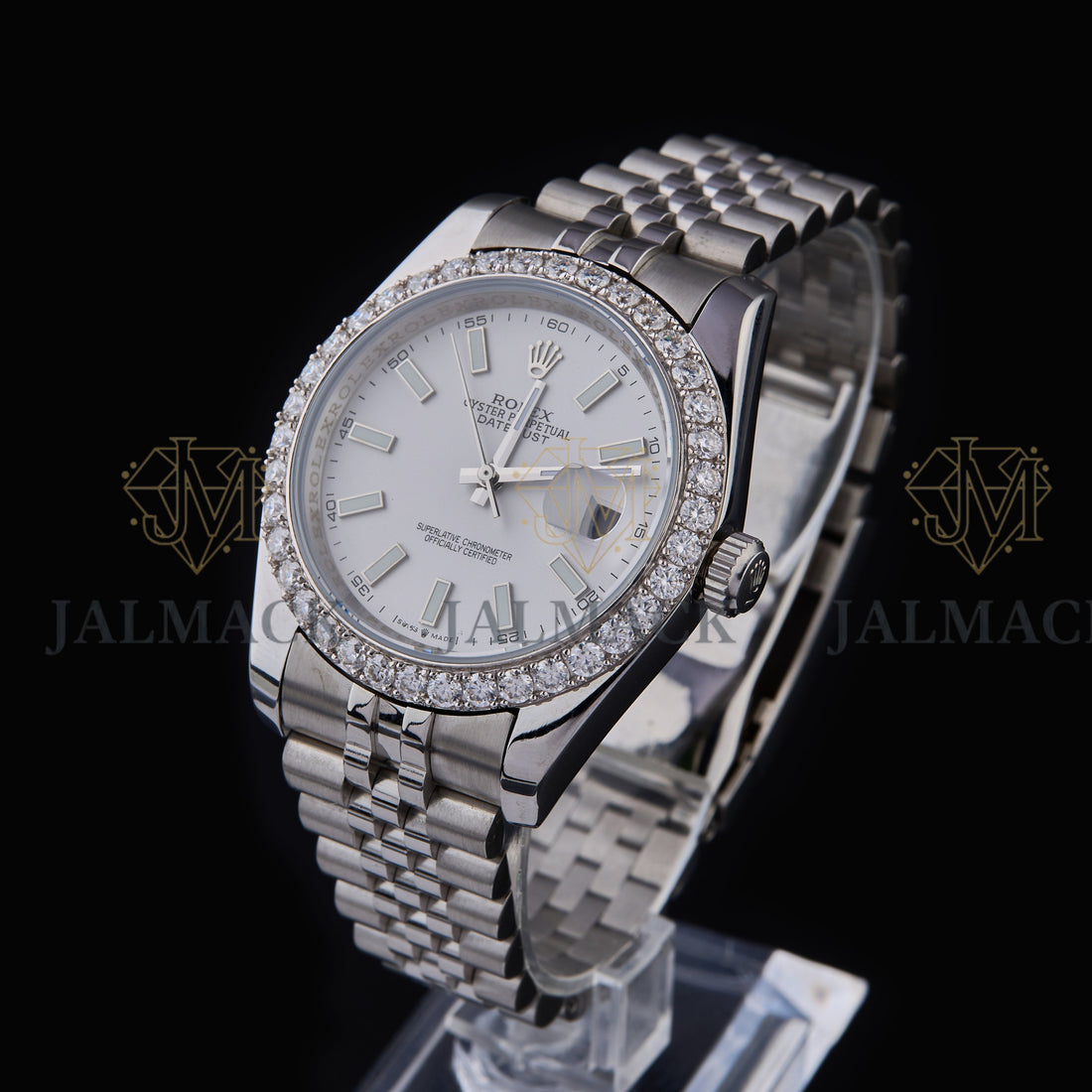 Silver White Dial Round-Cut Moissanite Automatic Watch