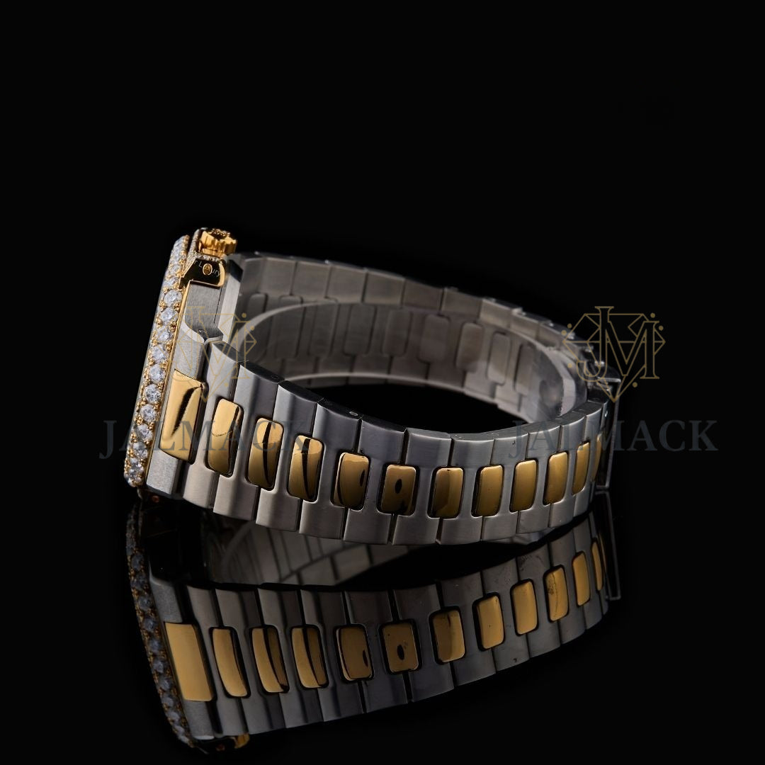Two-Tone White Dial Double-Row Moissanite Luxury Watch