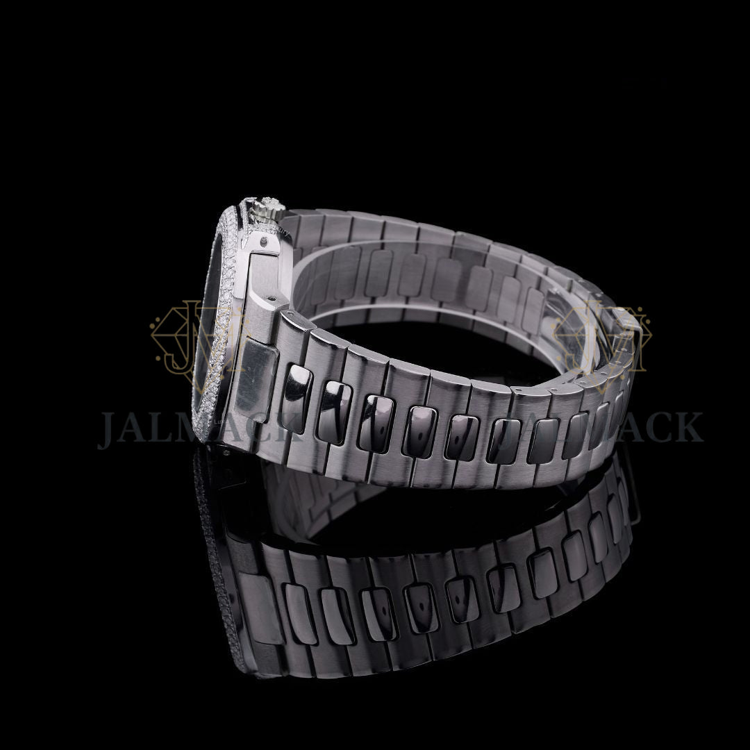 Grey Dial Double-Row Round-Cut Moissanite Automatic Watch