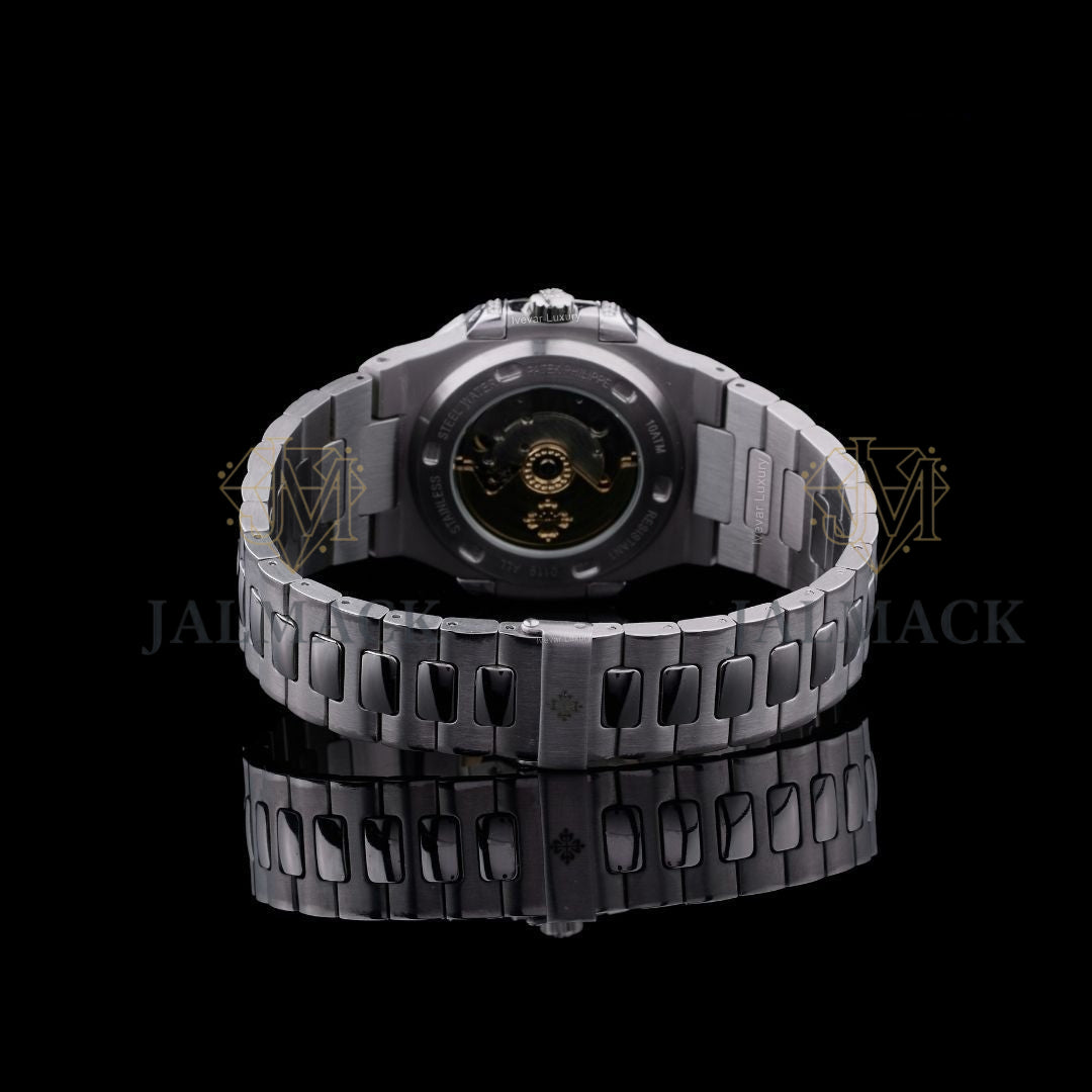 Grey Dial Double-Row Round-Cut Moissanite Automatic Watch