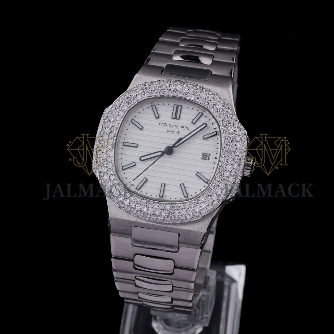 White Dial Double-Row Round-Cut Moissanite Luxury Watch