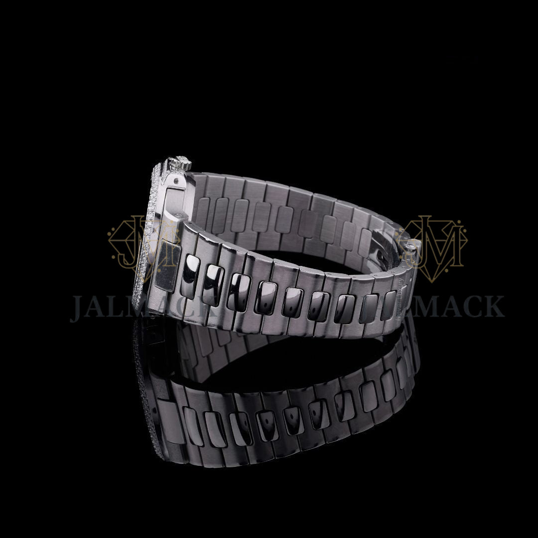 White Dial Double-Row Round-Cut Moissanite Luxury Watch