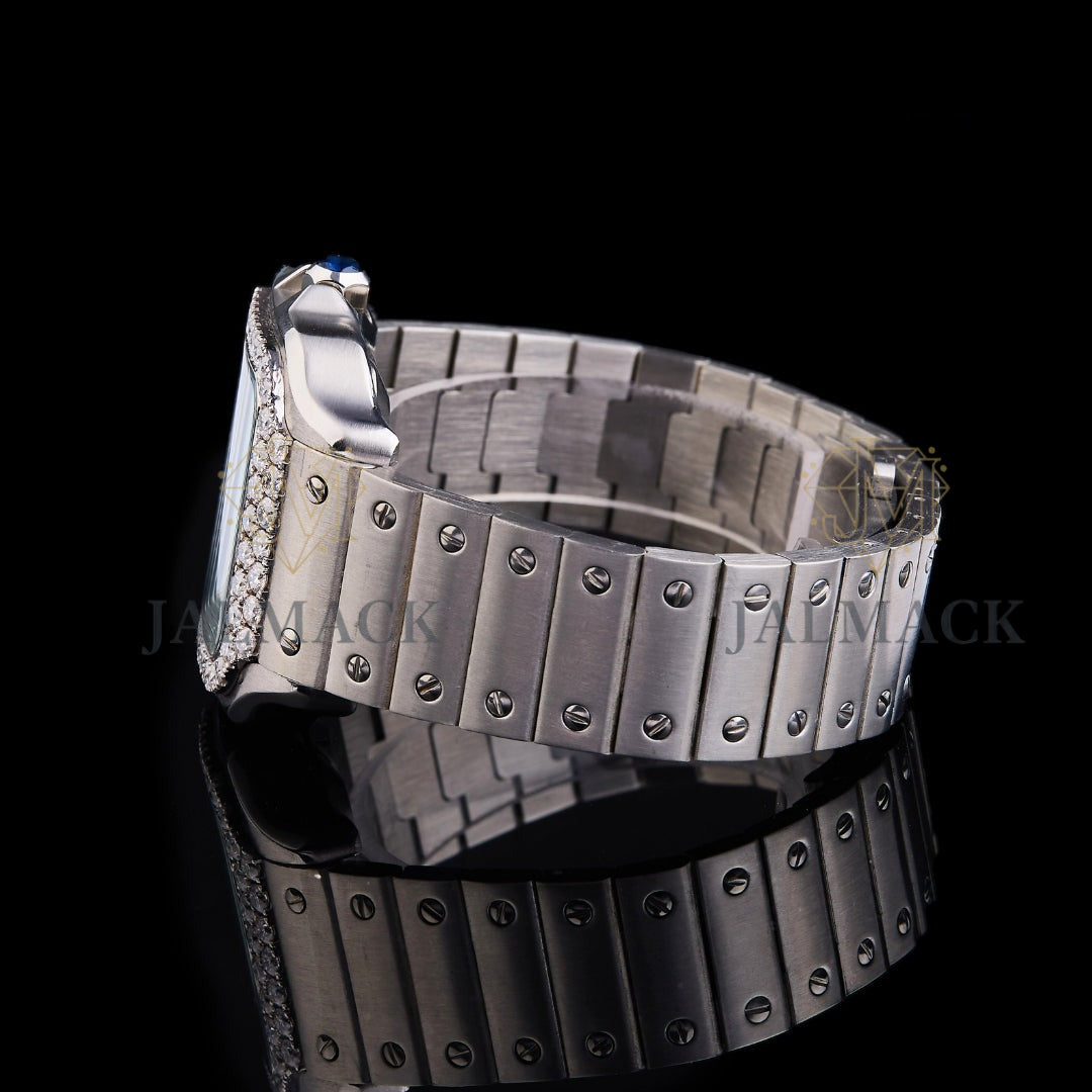 Blue Roman Dial Round-Cut Moissanite Automatic Watch