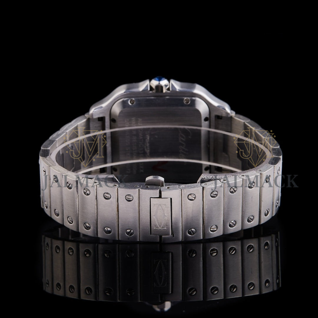Blue Roman Dial Round-Cut Moissanite Automatic Watch