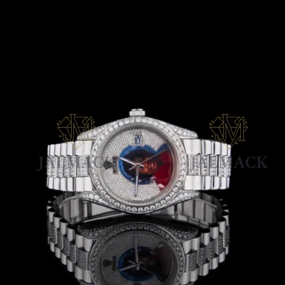 Silver Multicolor Open-Heart Fully Iced Moissanite Watch (Copy)
