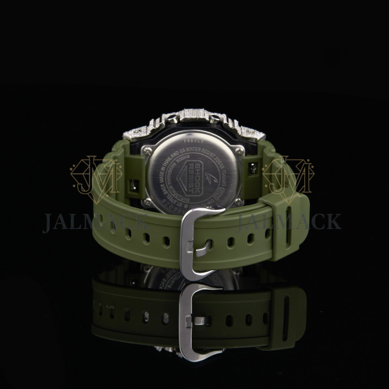 Silver Half Iced Moissanite Digital Watch with Green Strap
