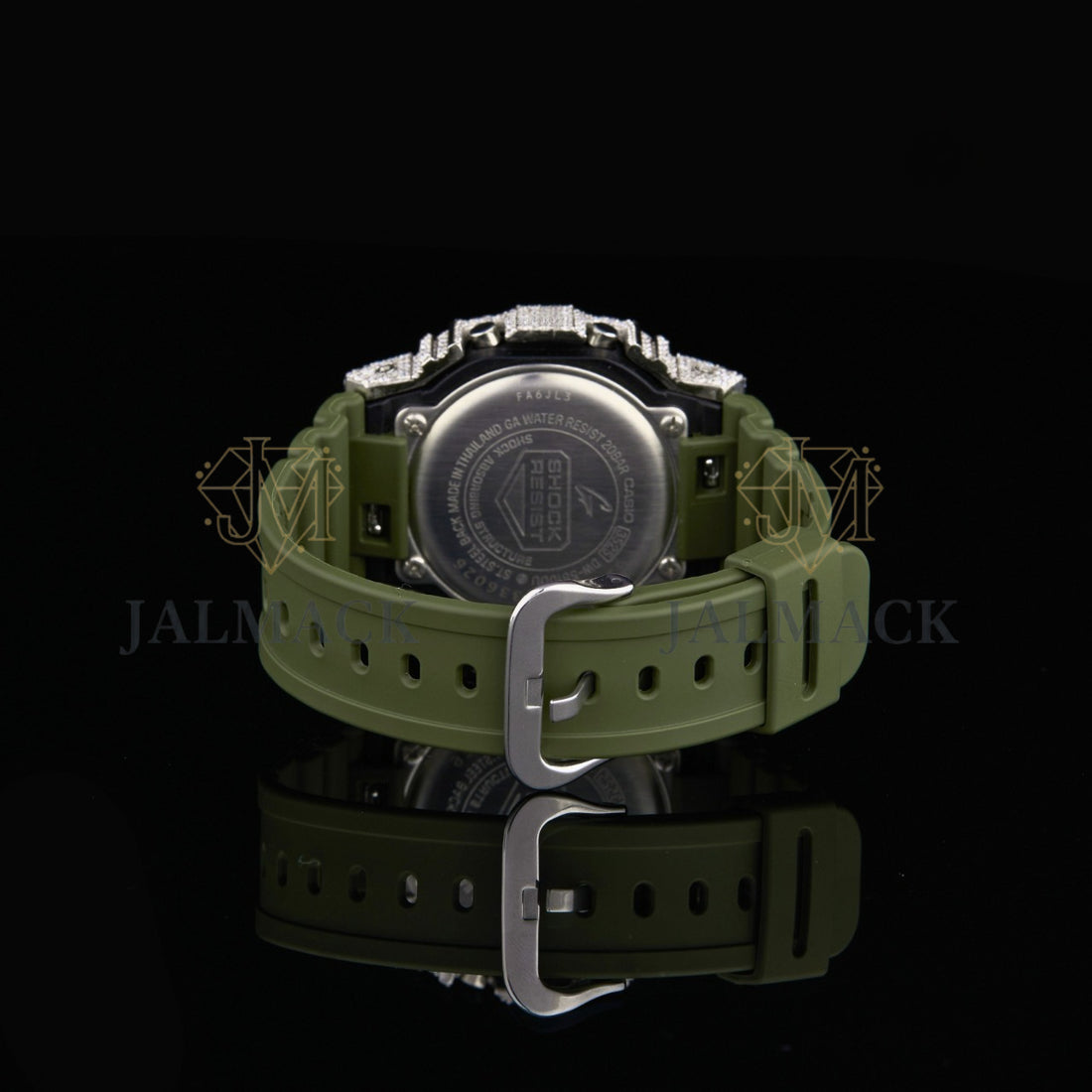 Silver Half Iced Moissanite Digital Watch with Green Strap