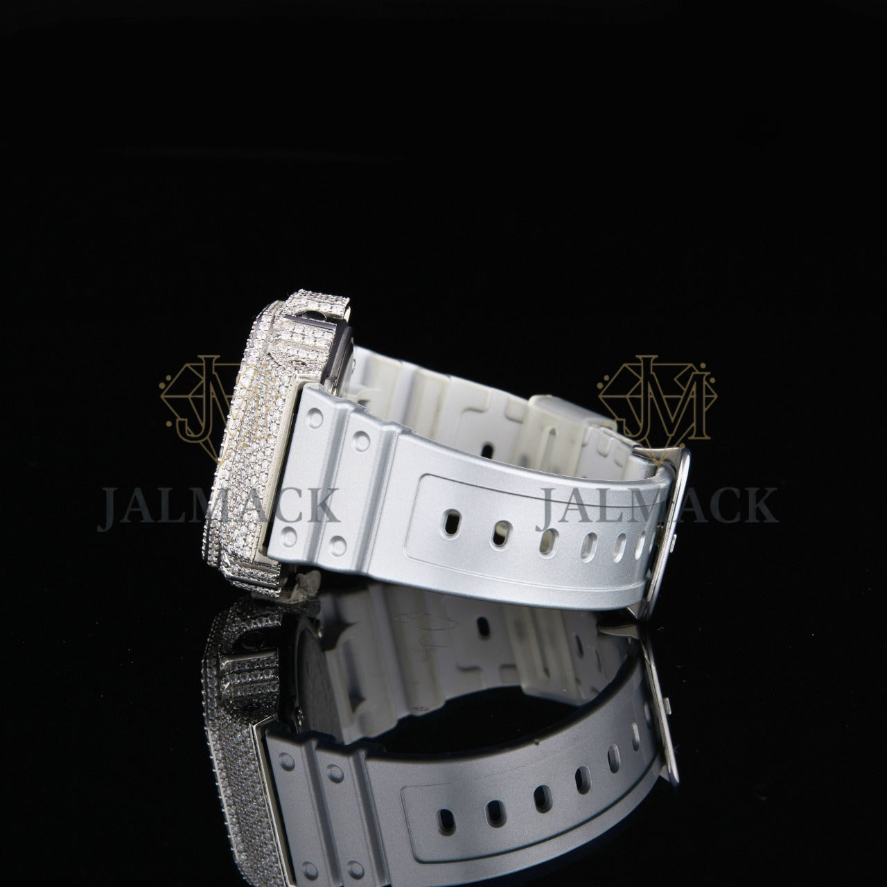 Silver Half Iced Round-Cut Moissanite Digital Watch