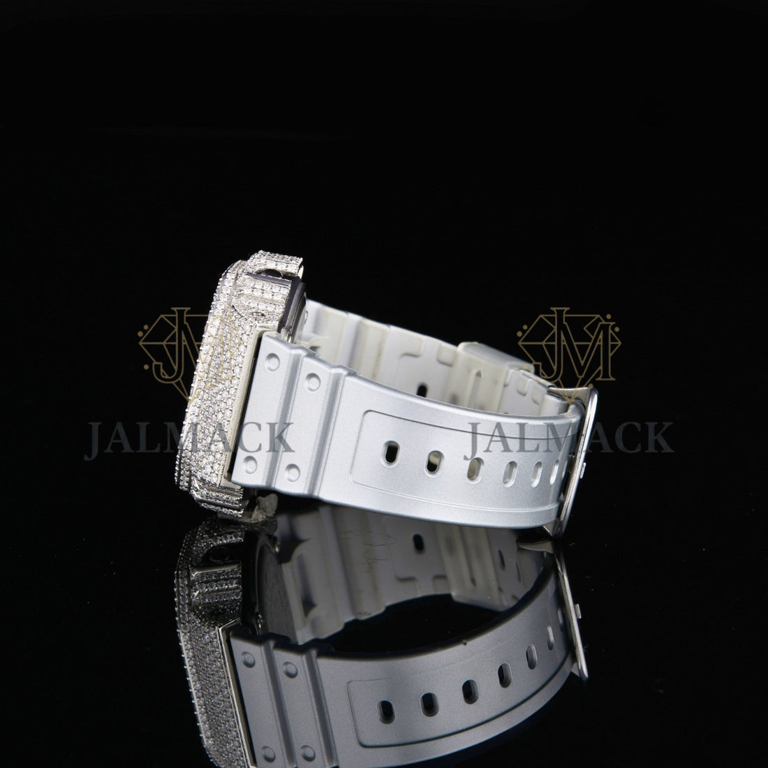 Silver Half Iced Round-Cut Moissanite Digital Watch