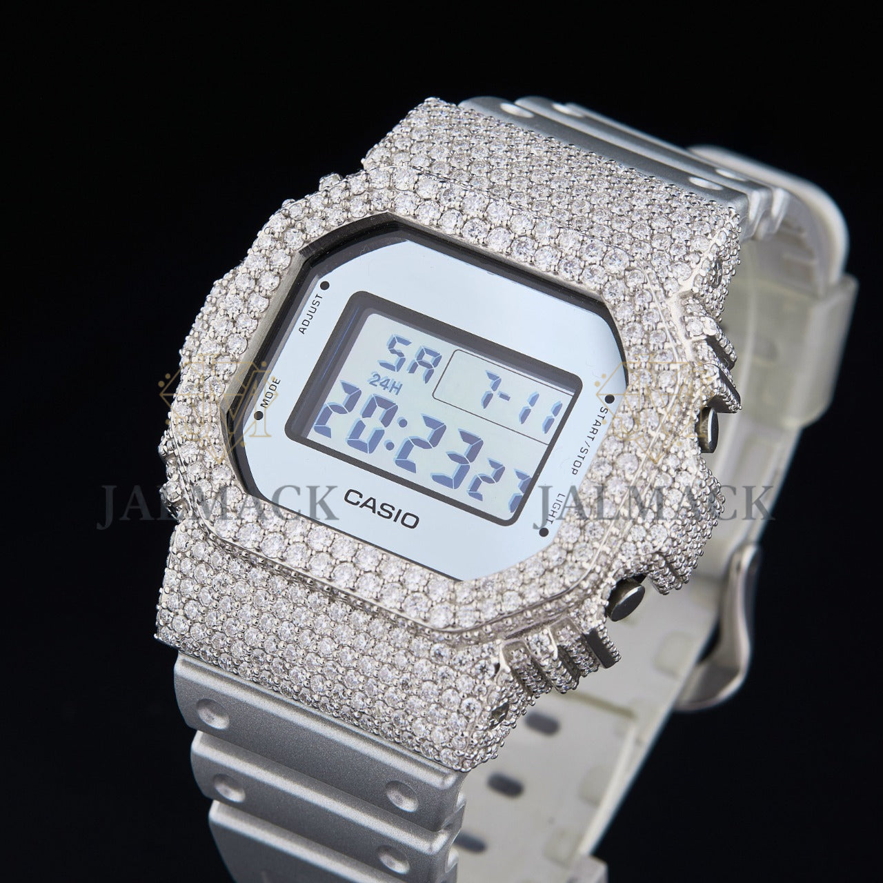 Silver Half Iced Round-Cut Moissanite Digital Watch