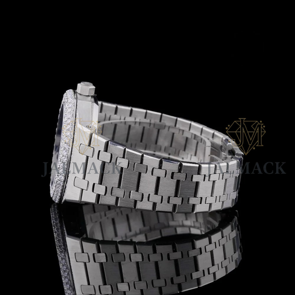 Blue Dial Open-Heart Fully Iced Moissanite Automatic Watch