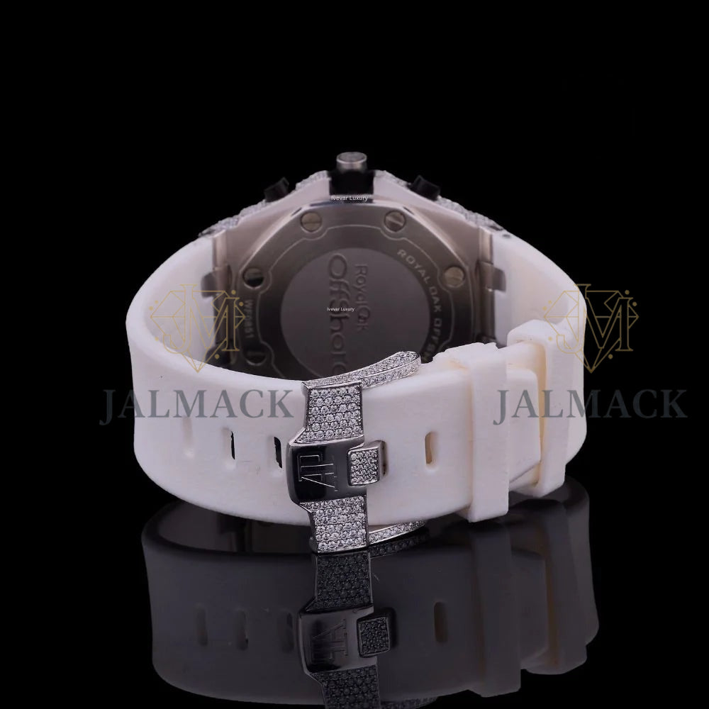Silver Blue Arabic Dial Fully Iced Moissanite Chronograph Watch