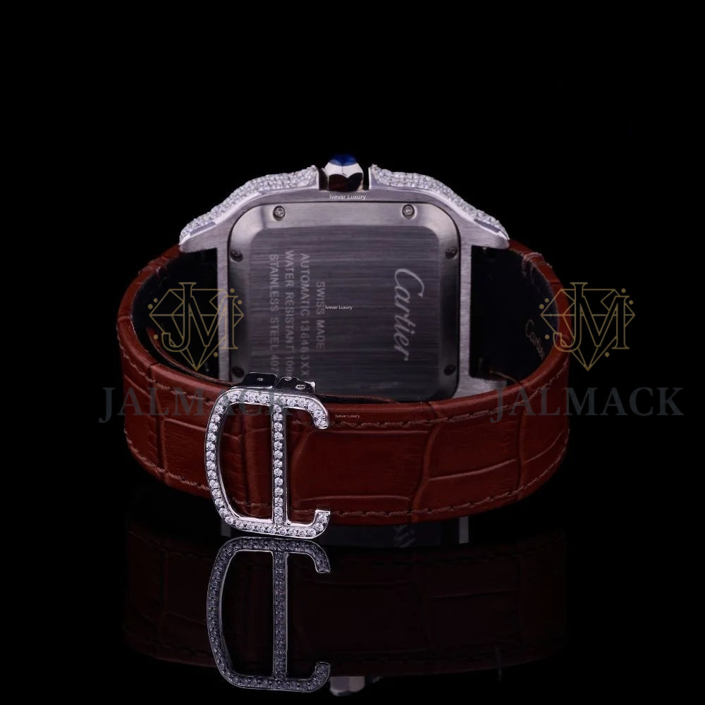 Brown Roman Dial Fully Iced Moissanite Automatic Watch