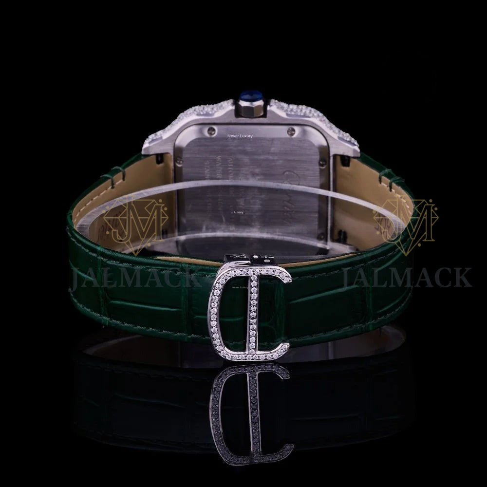 Green Roman Dial Fully Iced Moissanite Automatic Watch