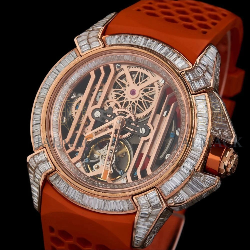 Rose Gold Skeleton Baguette Moissanite Automatic Watch