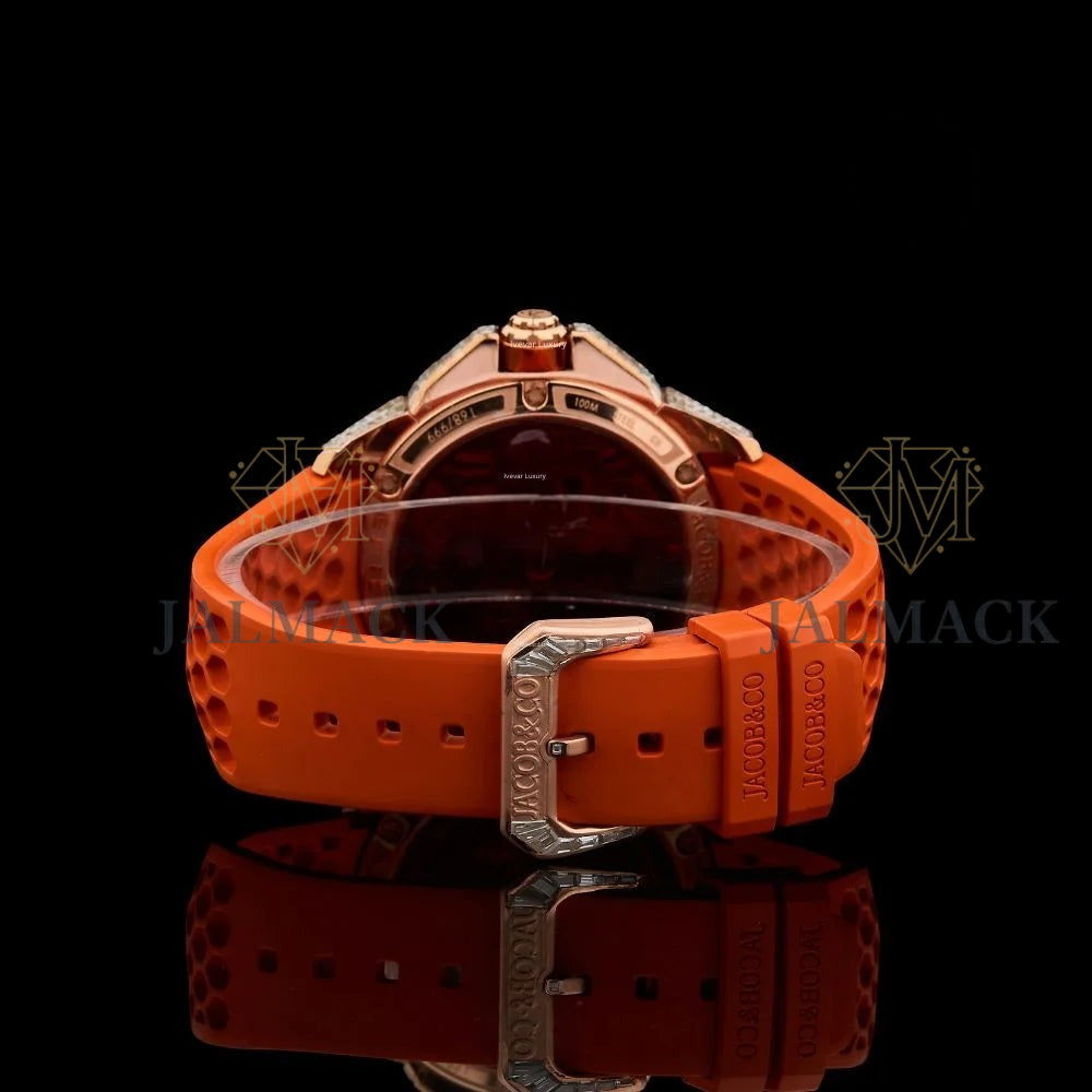 Rose Gold Skeleton Baguette Moissanite Automatic Watch