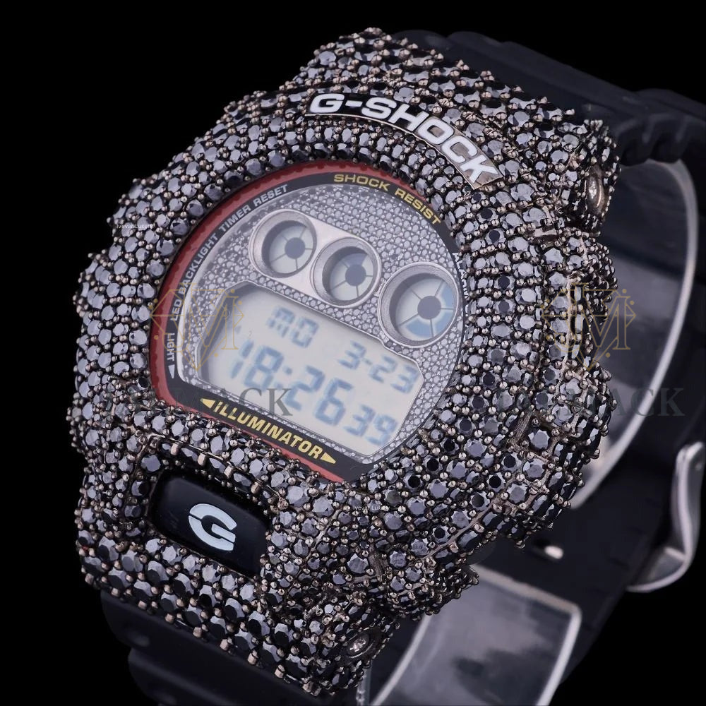Black Fully Iced Moissanite Digital Watch with Black Strap