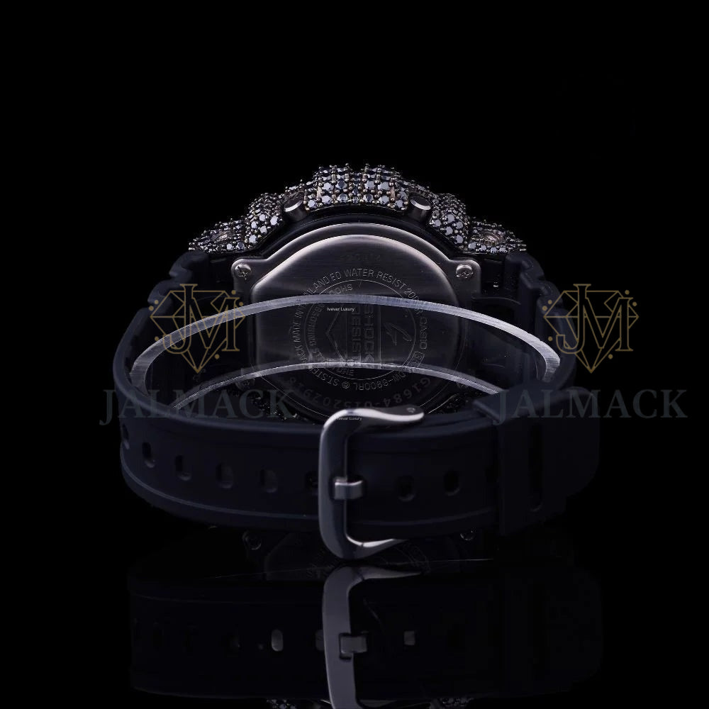 Black Fully Iced Moissanite Digital Watch with Black Strap