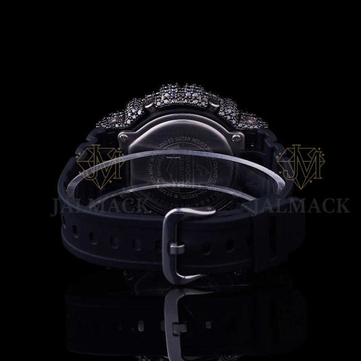 Black Fully Iced Moissanite Digital Watch with Black Strap