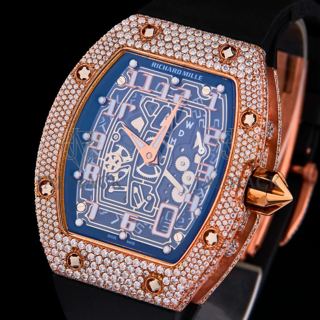 Rose Gold Skeleton Fully Iced Moissanite Watch