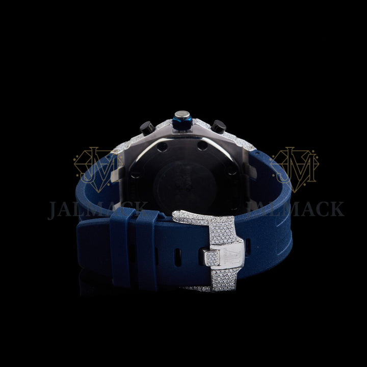 Blue Dial Fully Iced Moissanite Chronograph Watch