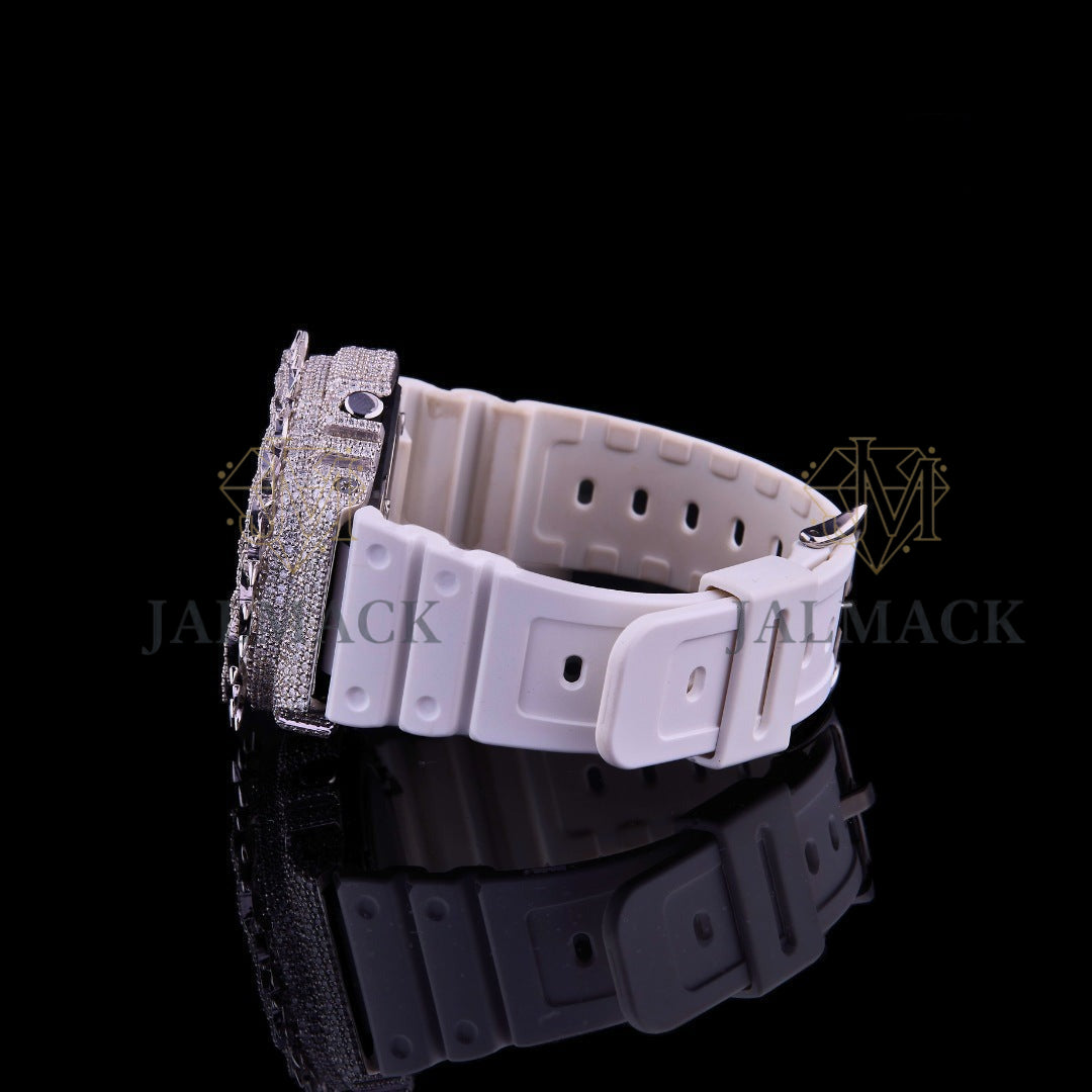 White Dial Spiked Fully Iced Moissanite Sport Watch