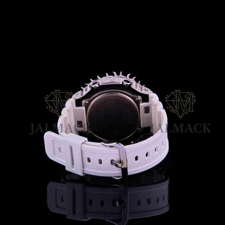 White Dial Spiked Fully Iced Moissanite Sport Watch