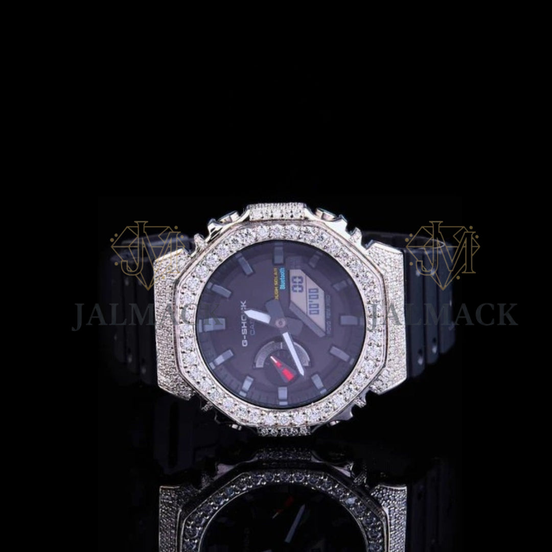 Black Dial Fully Iced Moissanite Analog-Digital Sport Watch