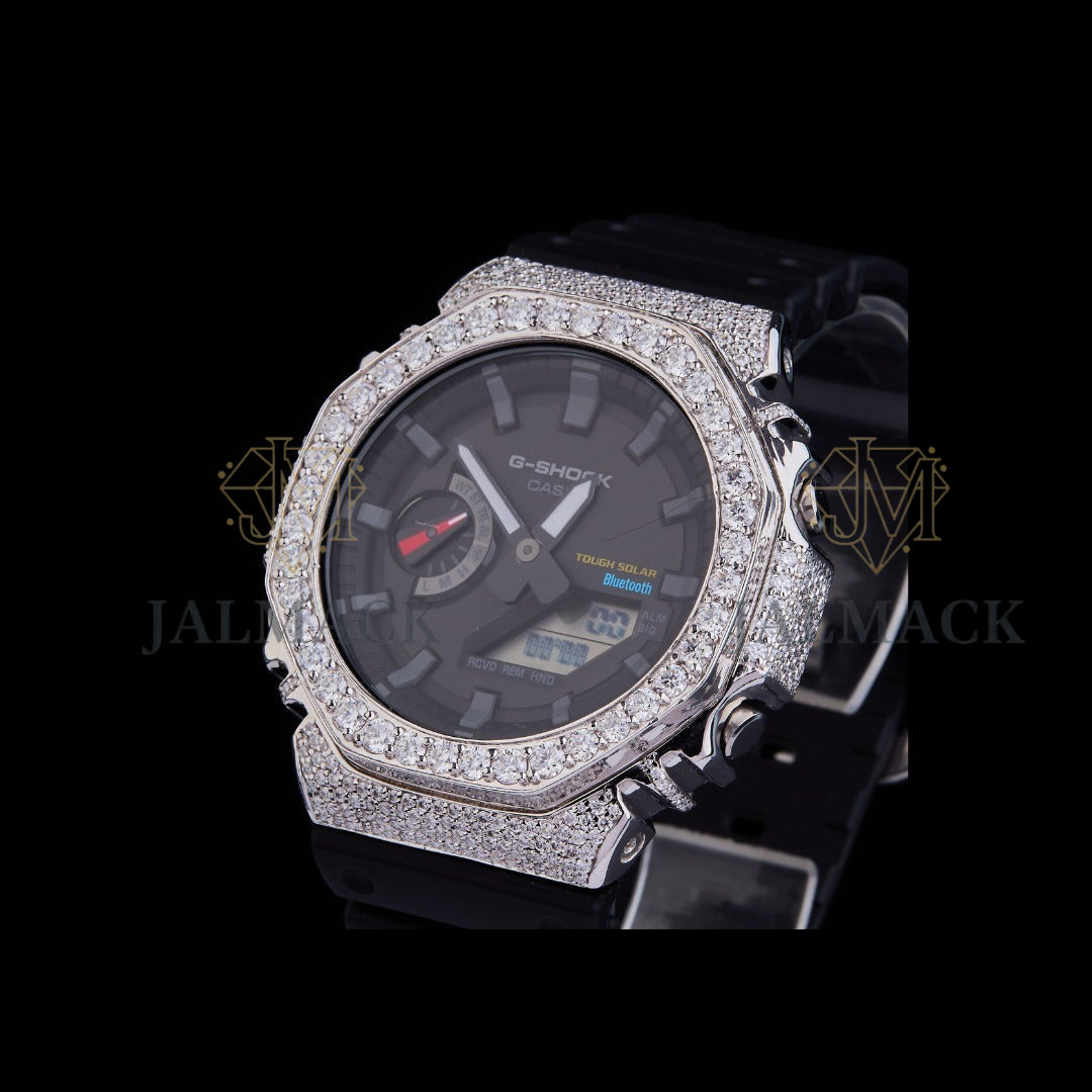 Black Dial Fully Iced Moissanite Analog-Digital Sport Watch
