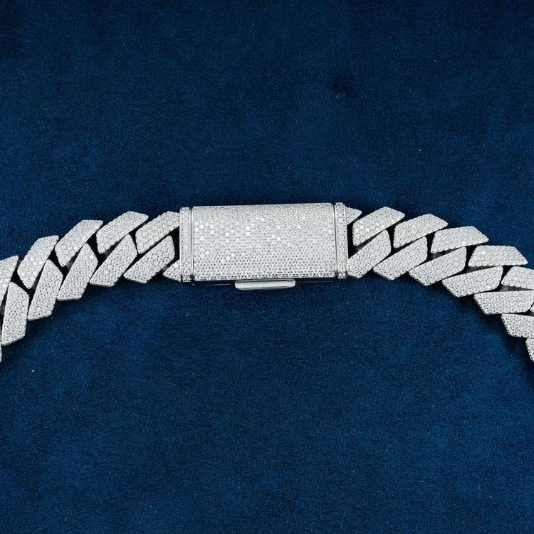 20MM Fully Iced Pave Cuban Link VVS1 D Color Moissanite Chain 925 Sterling Silver