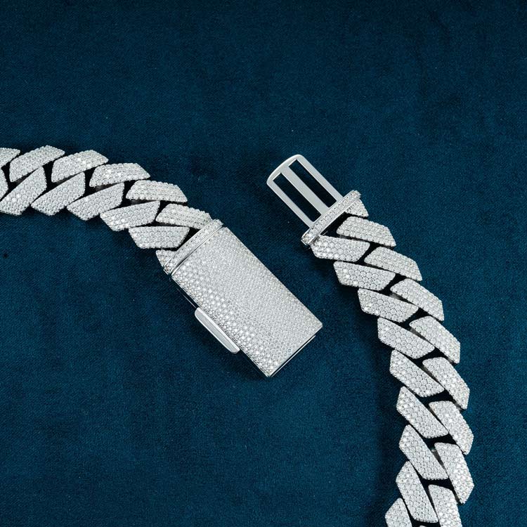 20MM Fully Iced Pave Cuban Link VVS1 D Color Moissanite Chain 925 Sterling Silver