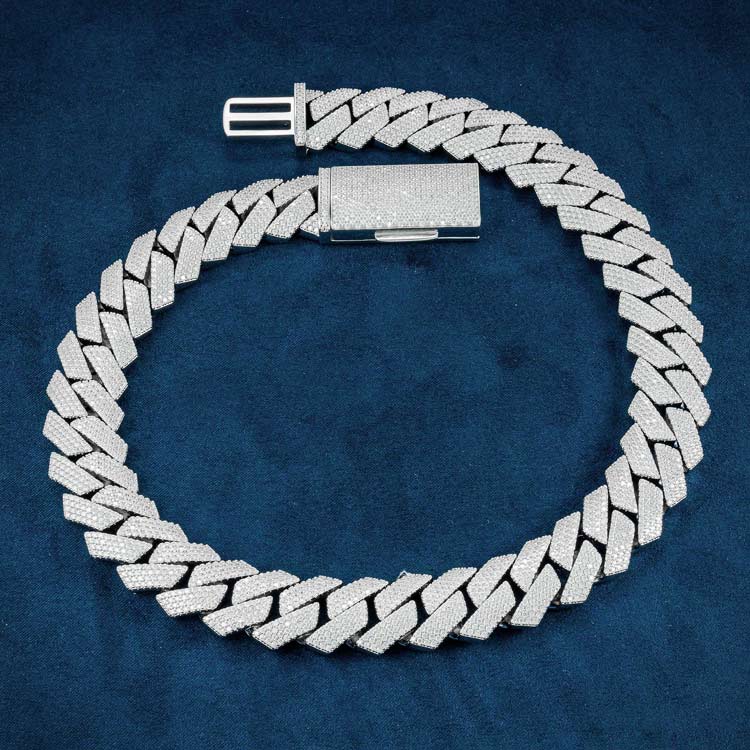 20MM Fully Iced Pave Cuban Link VVS1 D Color Moissanite Chain 925 Sterling Silver