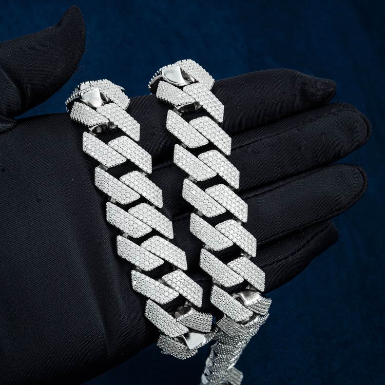 20MM Fully Iced Pave Cuban Link VVS1 D Color Moissanite Chain 925 Sterling Silver
