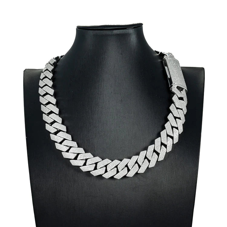 20MM Fully Iced Pave Cuban Link VVS1 D Color Moissanite Chain 925 Sterling Silver
