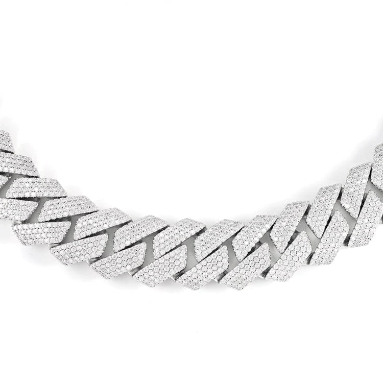 20MM Fully Iced Pave Cuban Link VVS1 D Color Moissanite Chain 925 Sterling Silver